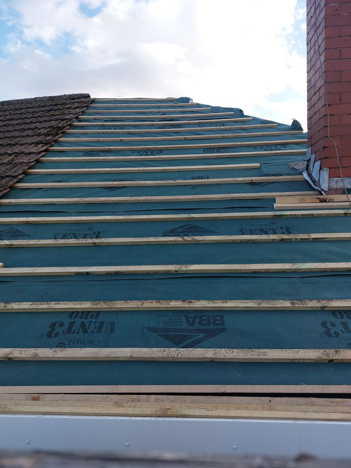 Breathable roof membrane and new battens fitted by Valley Home Improvements